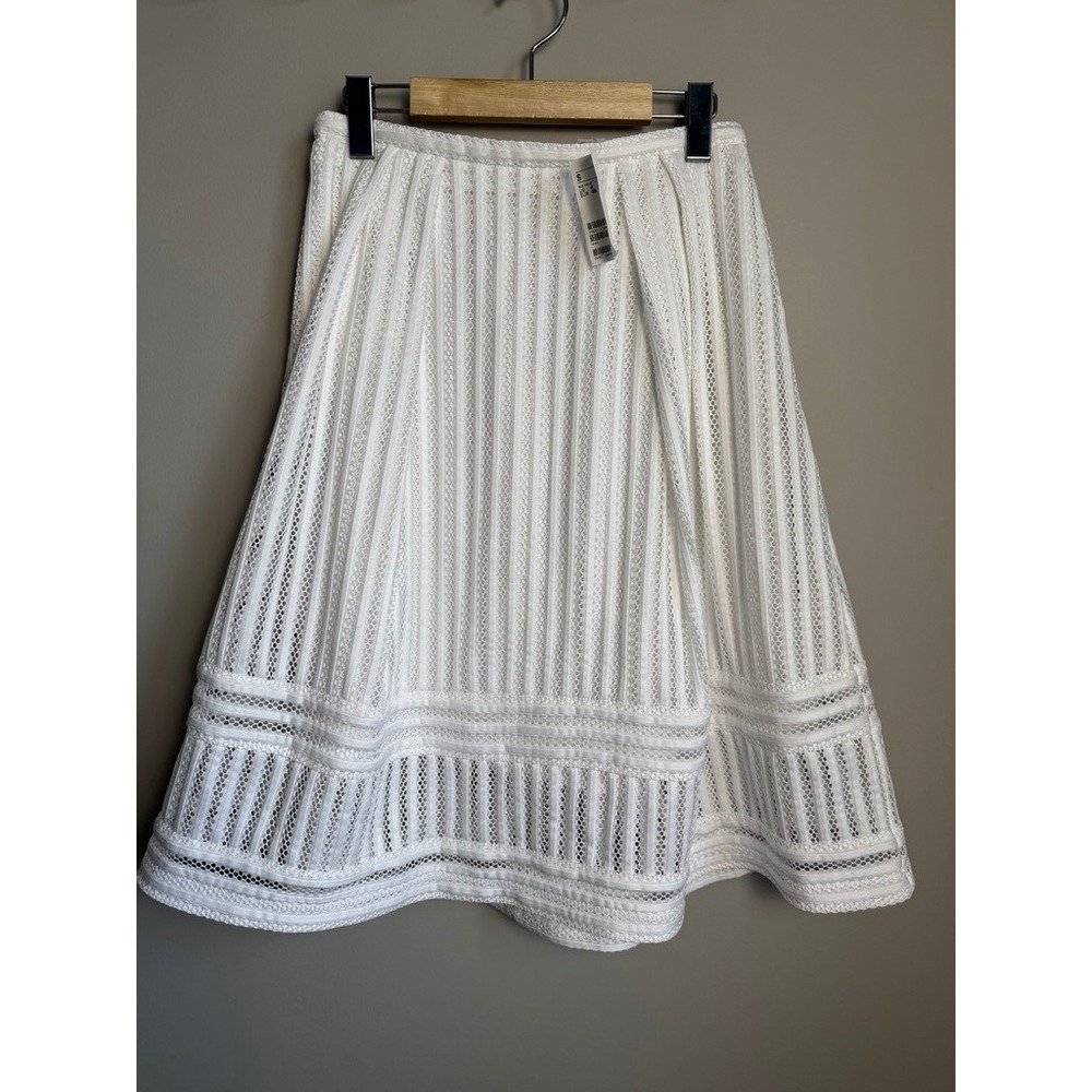 H&M White Eyelet Lace Midi Skirt A-Line High Waisted Zip Back Womens 8 NEW Boho